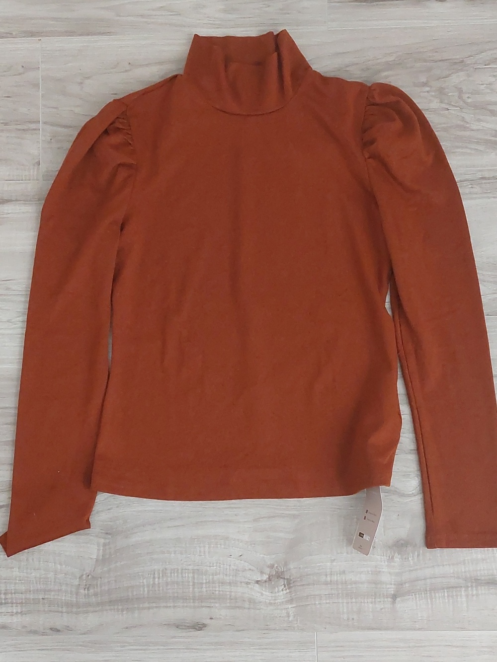 Rust Brown Turtleneck Puff-Sleeve Sweater